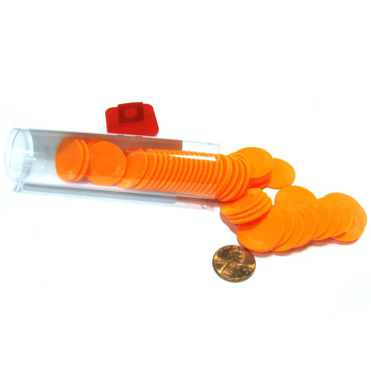 Set of 50 7/8" Easy Stacking Plastic Mini Playing Poker Chips - Orange