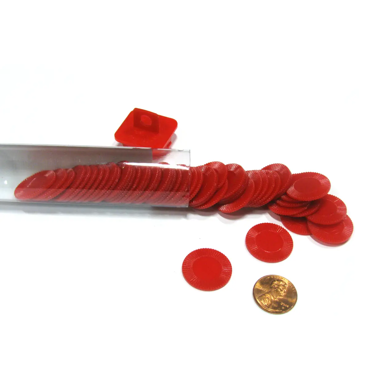 Set of 50 7/8" Easy Stacking Plastic Mini Playing Poker Chips - Red