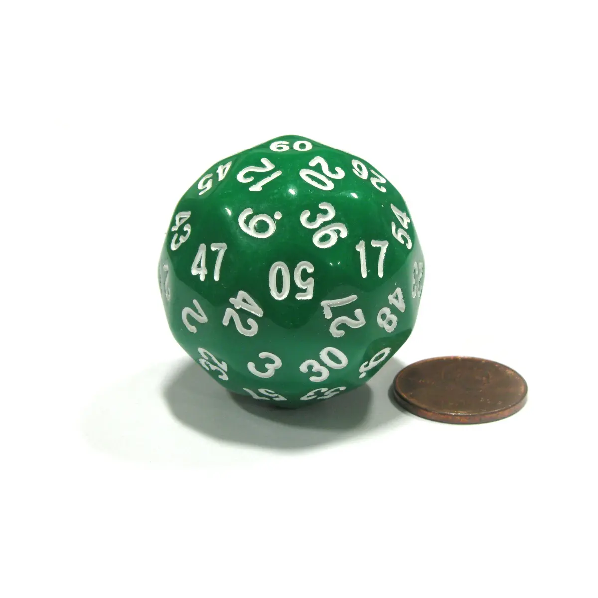 Sixty-Sided D60 35mm Large Gaming Dice - Green with White Numbers