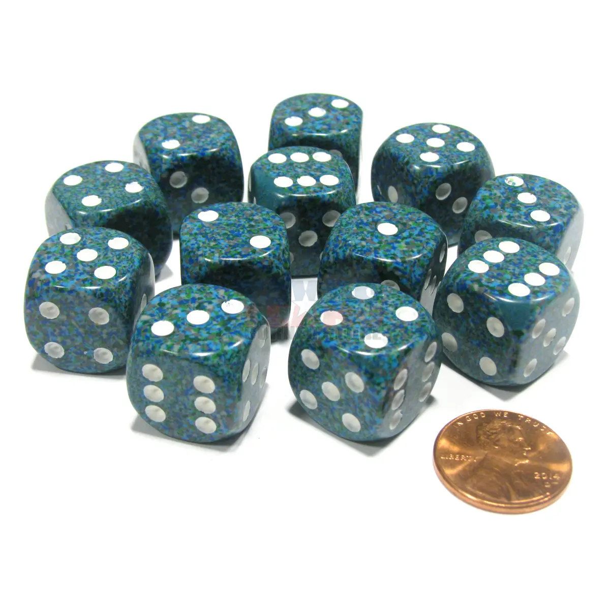 Speckled 16mm D6 Chessex Dice Block (12 Dice) - Sea