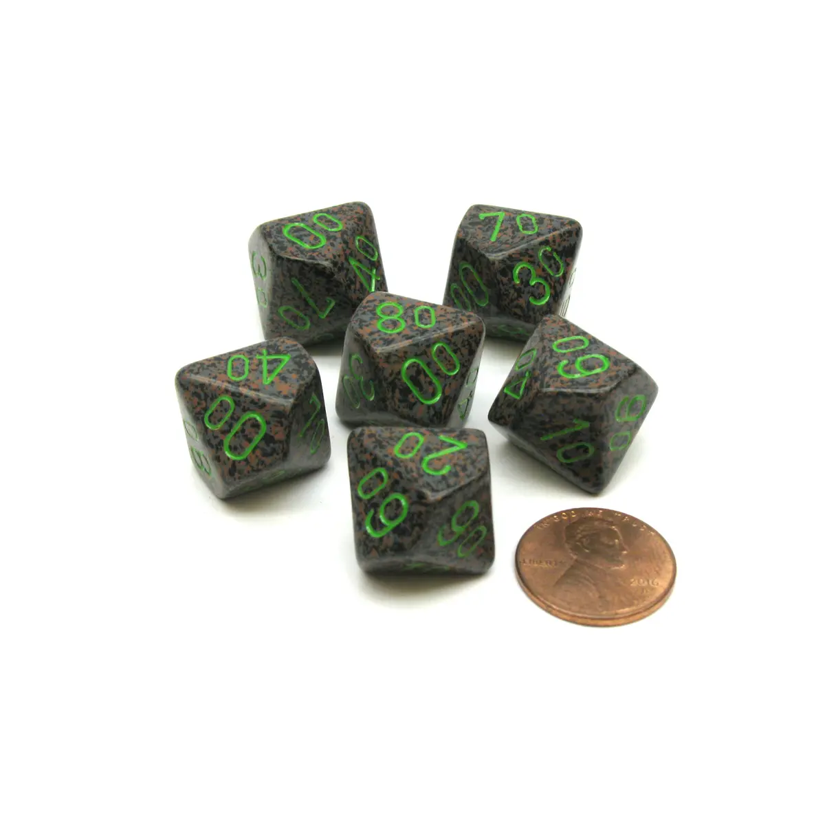 Speckled 16mm Tens D10 (00-90) Chessex Dice, 6 Pieces - Earth