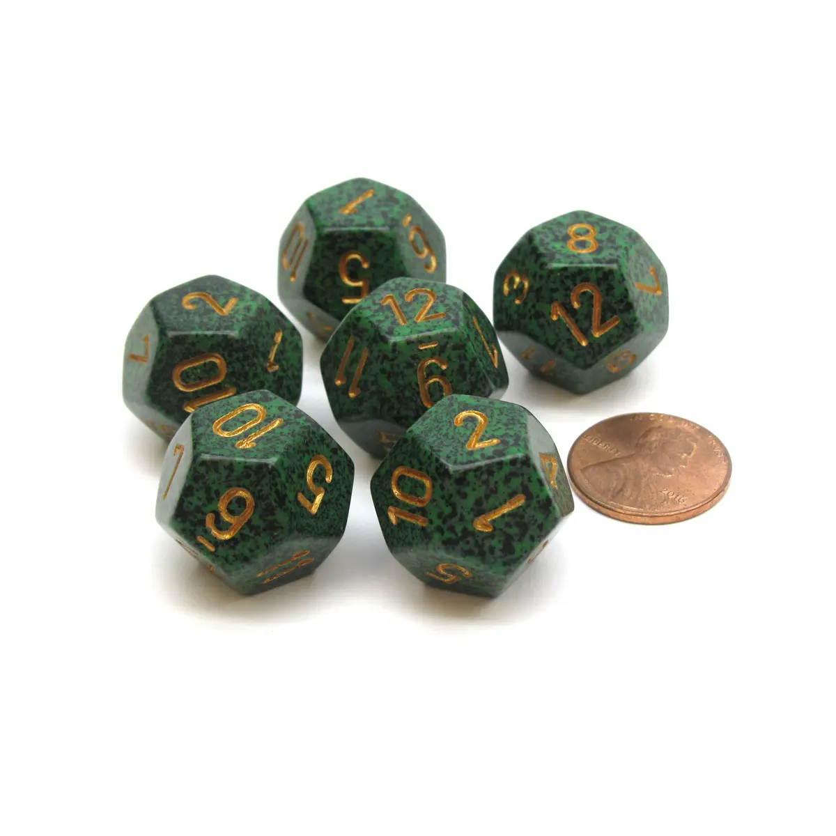 Speckled 18mm 12 Sided D12 Chessex Dice, 6 Pieces - Golden Recon