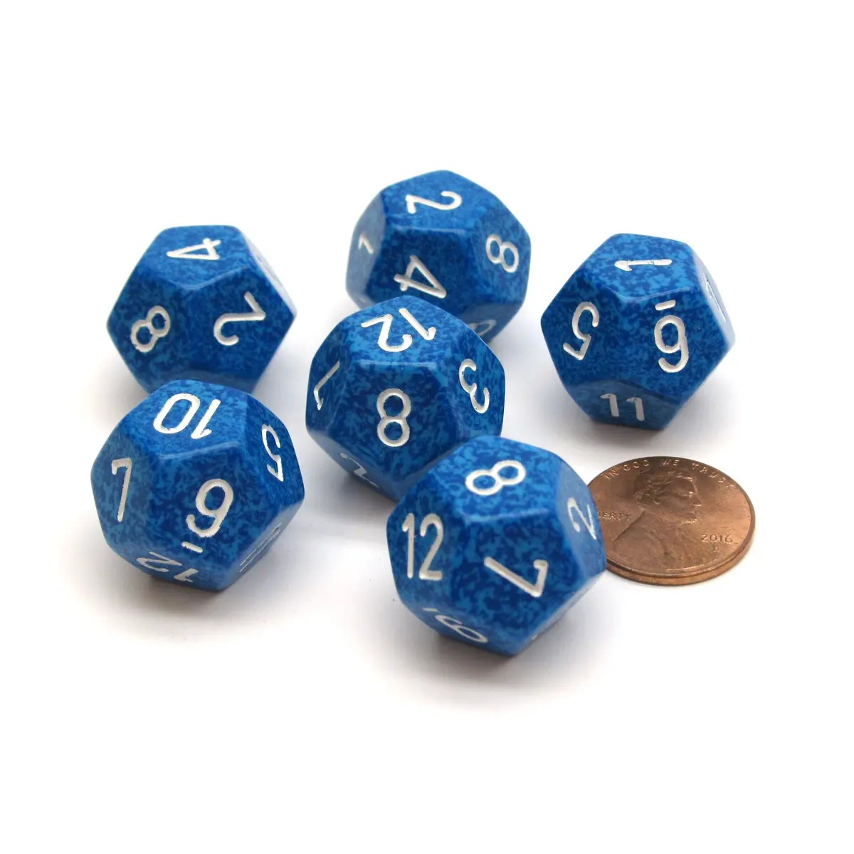 Speckled 18mm 12 Sided D12 Chessex Dice, 6 Pieces - Water