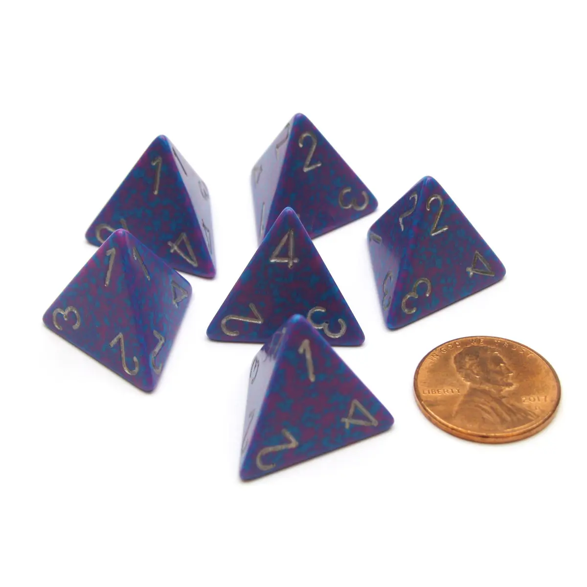 Speckled 18mm 4 Sided D4 Chessex Dice, 6 Pieces - Silver Tetra