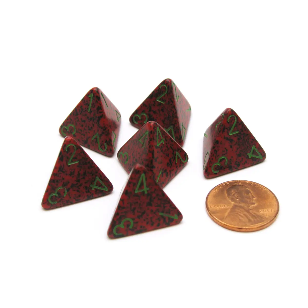 Speckled 18mm 4 Sided D4 Chessex Dice, 6 Pieces - Strawberry