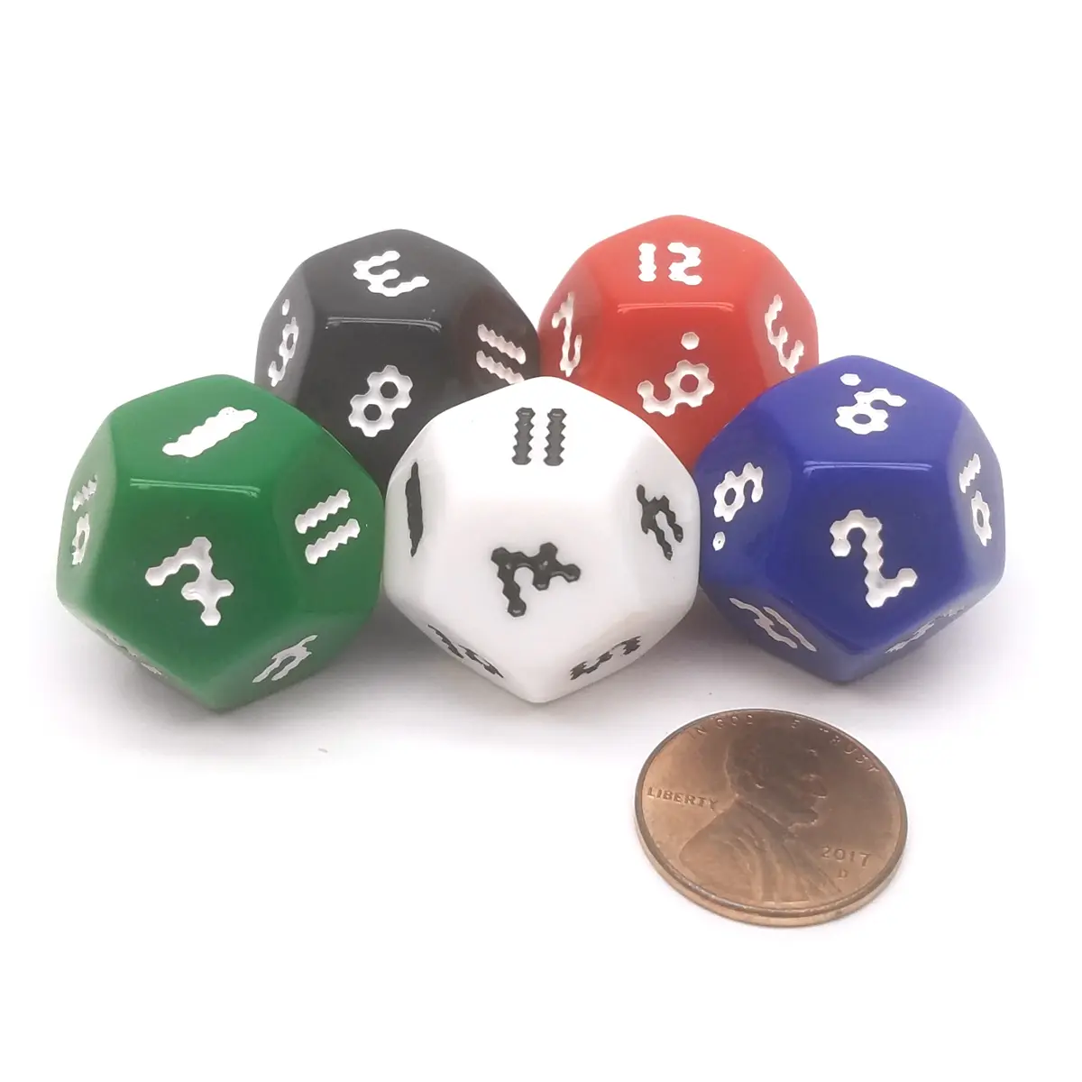 The Dice Lab OptiDice D12, 5 Pieces - Black, Blue, Green, Red, White