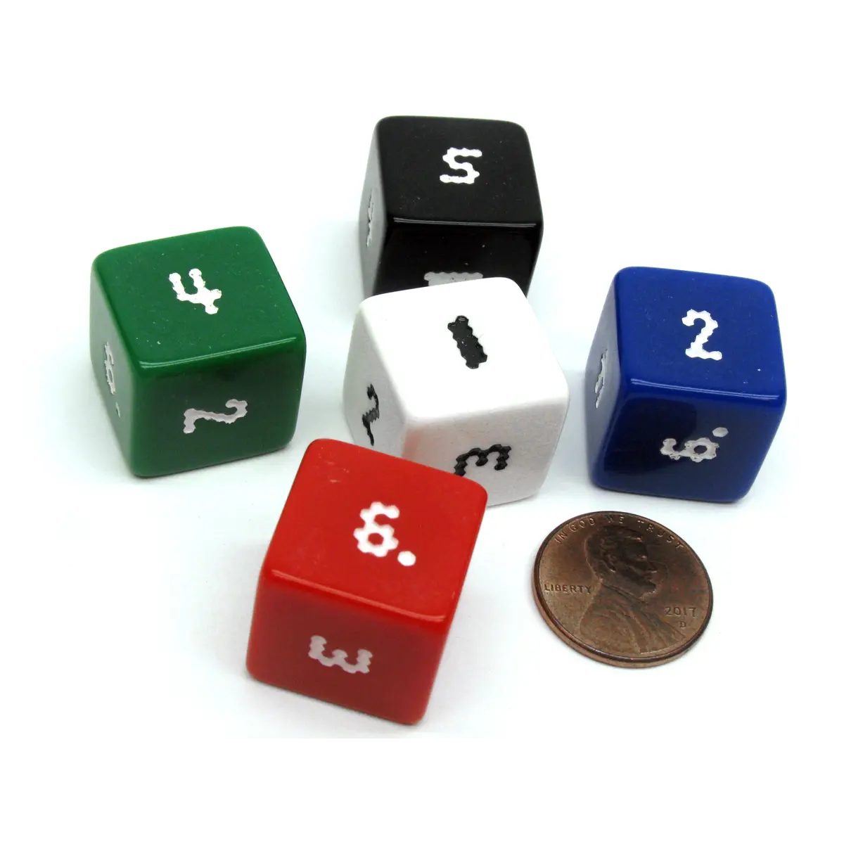 The Dice Lab OptiDice D6, 5 Pieces - Black, White, Red, Green, Blue