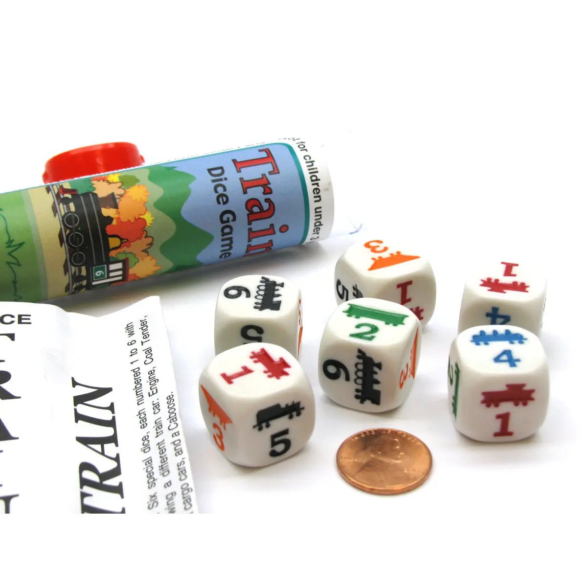 Train Dice Game 6 Dice Set with Travel Tube and Instructions