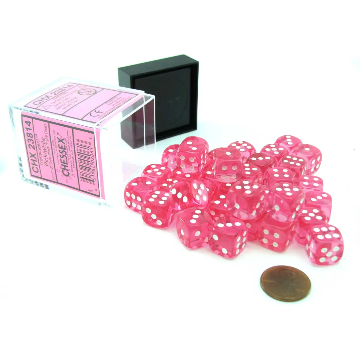 Translucent 12mm D6 Chessex Dice Block (36 Die) - Pink with White Pips