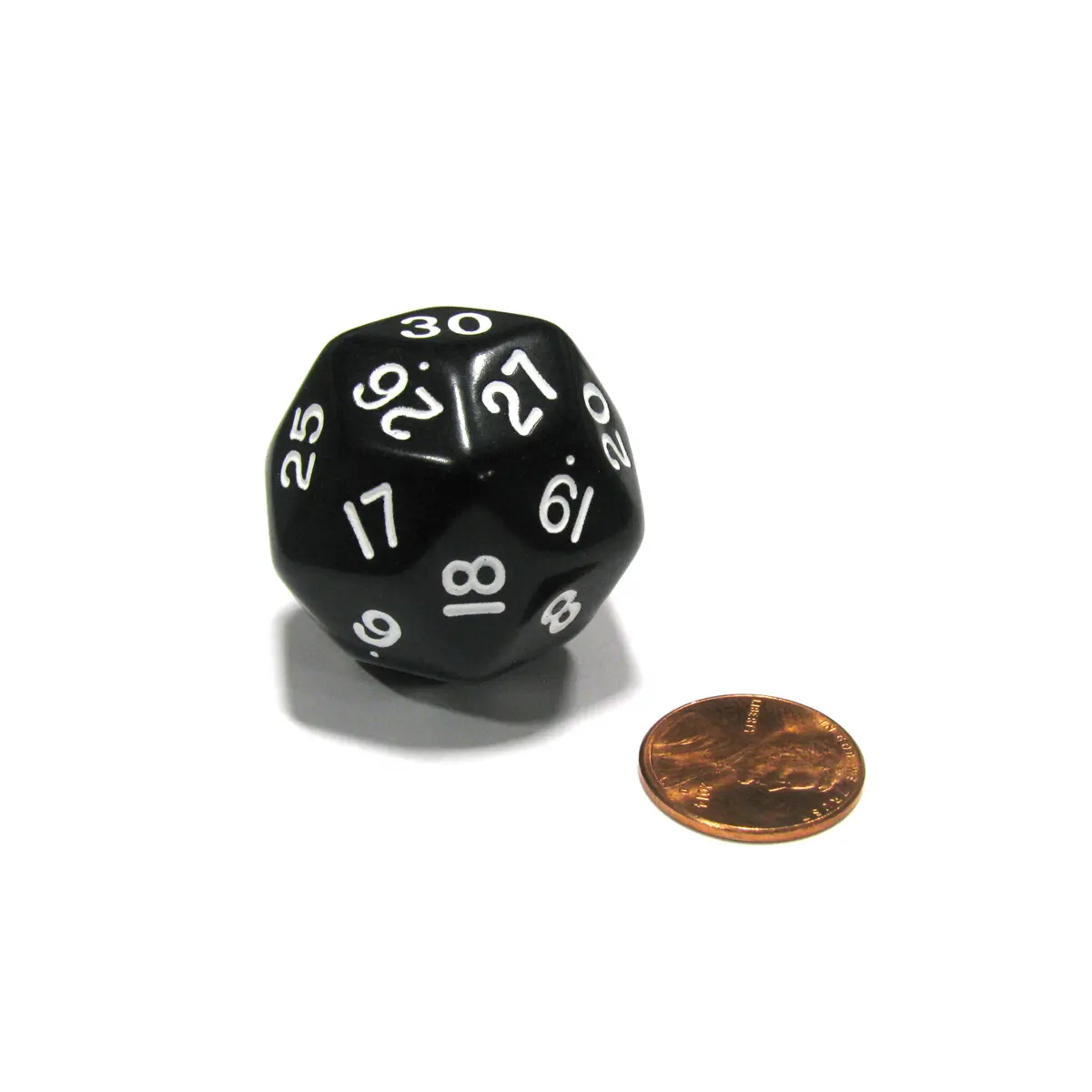 Triantakohedron D30 30 Sided 33mm Jumbo RPG Gaming Dice - Black w White Number