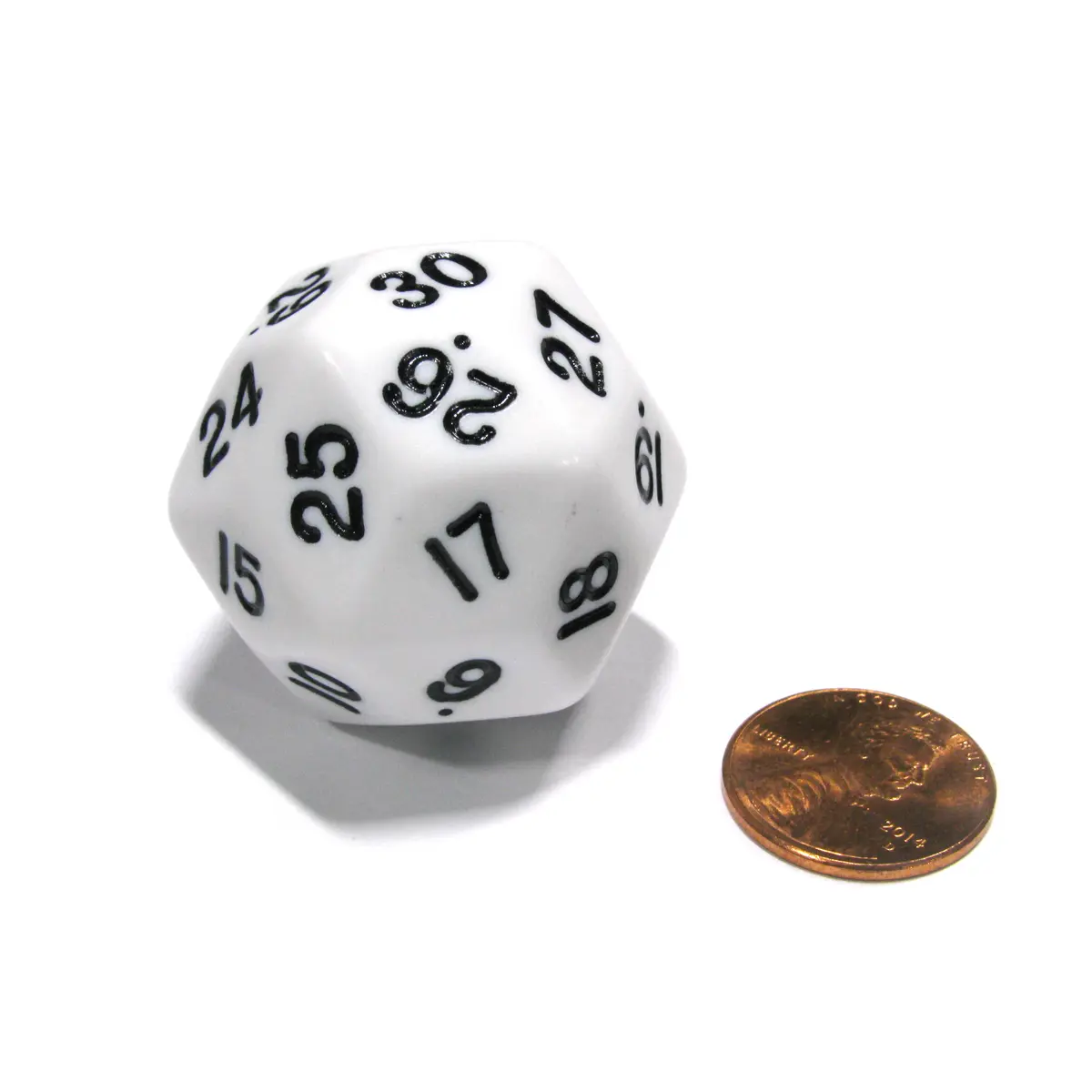Triantakohedron D30 30 Sided 33mm Jumbo RPG Gaming Dice - White w Black Number