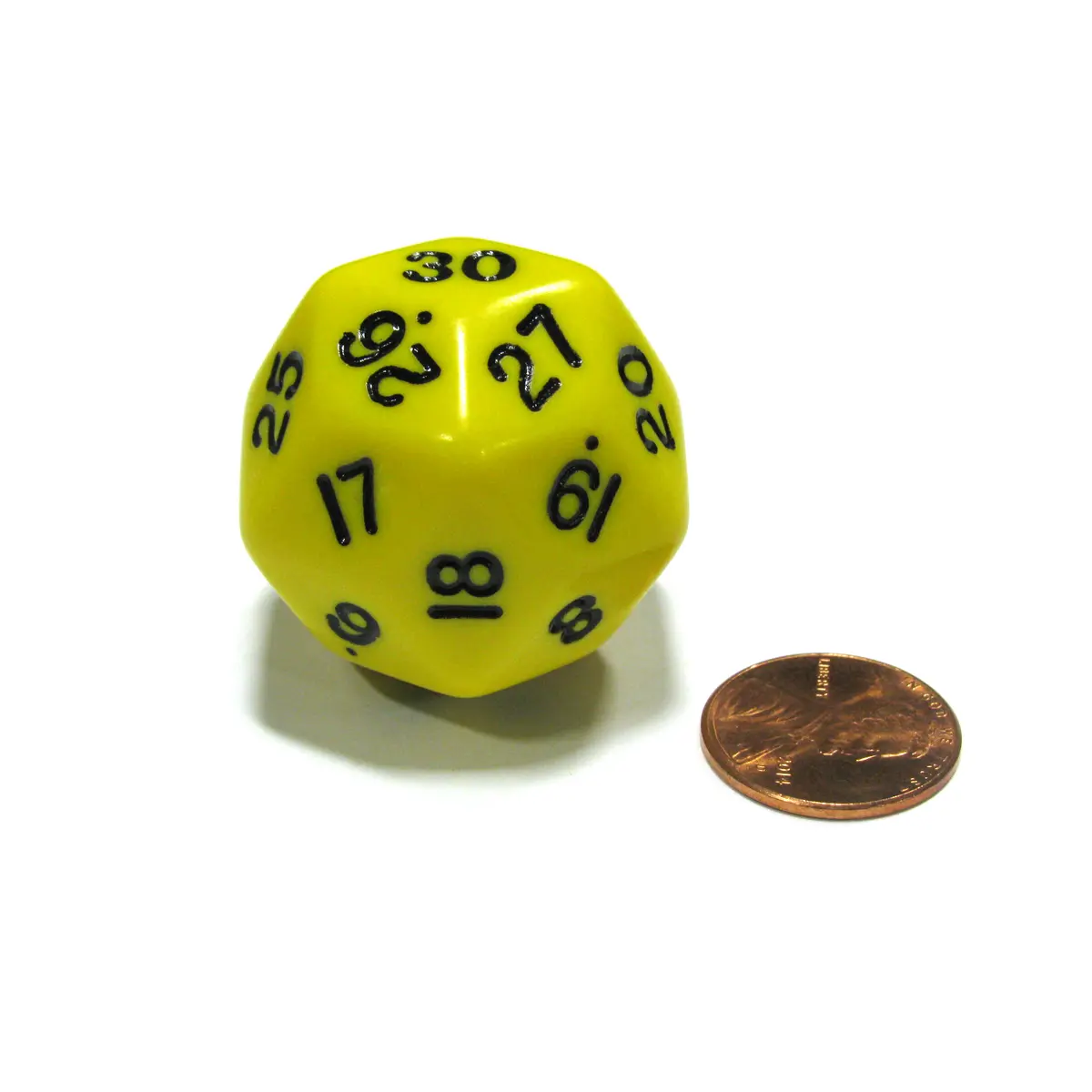 Triantakohedron D30 30 Sided 33mm Jumbo RPG Gaming Dice - Yellow w Black Number
