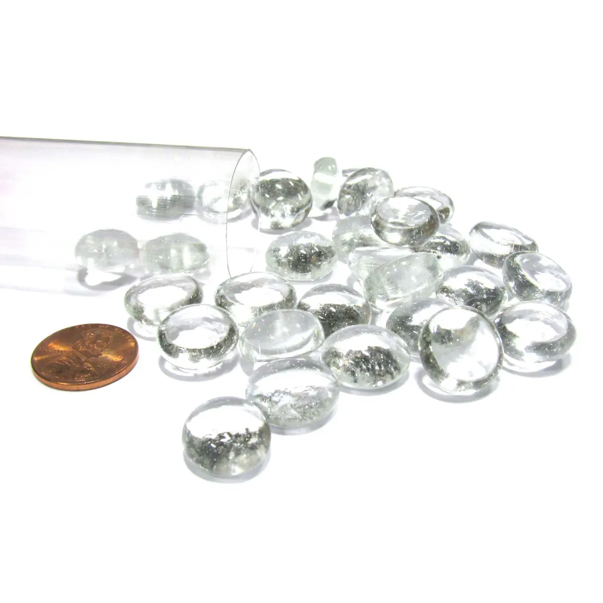 Tube of 20-25 Glass Gaming Stones Board Game Pieces - Clear