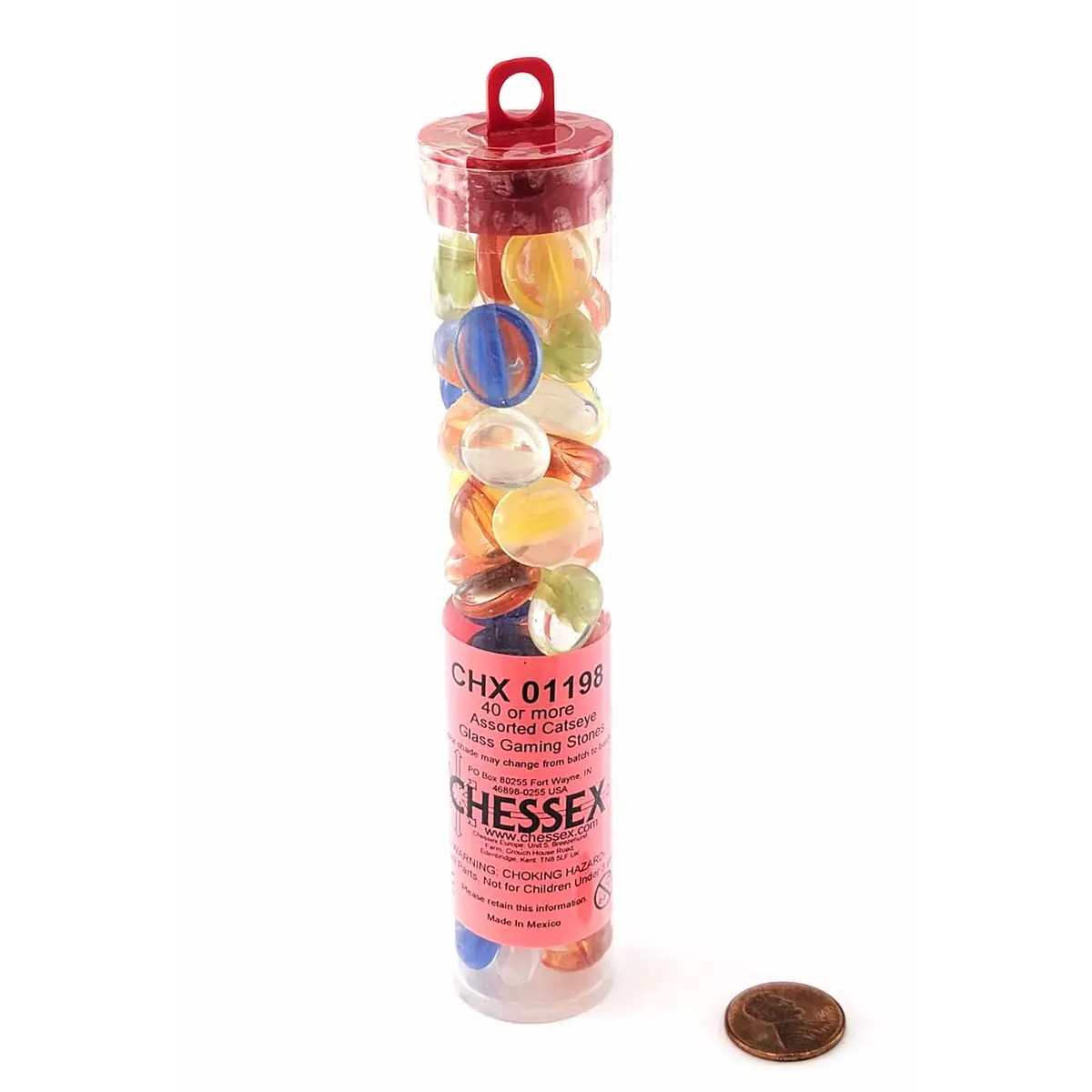Tube of 40 Glass Gaming Stones (12-15mm), Assorted Colors - Catseye