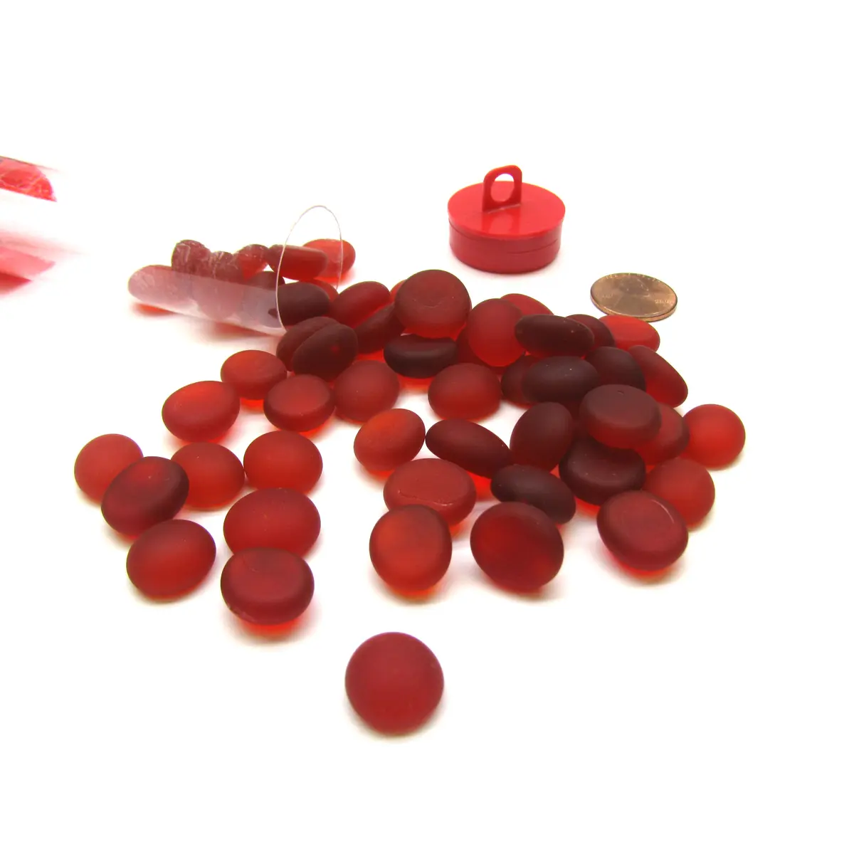 Tube of 40 Glass Gaming Stones (12-15mm) - Crystal Red Frosted