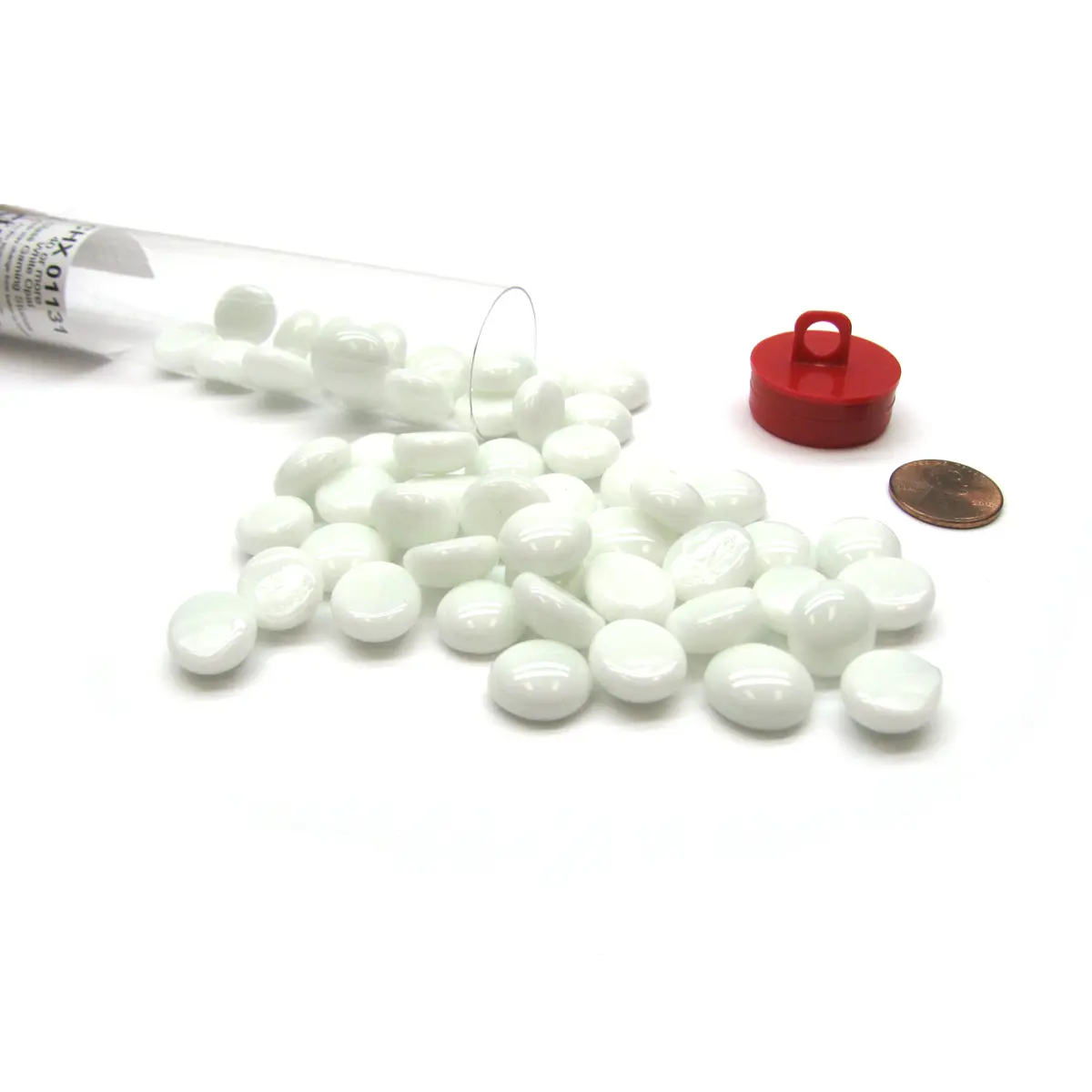 Tube of 40 Glass Gaming Stones (12-15mm) - White Opal