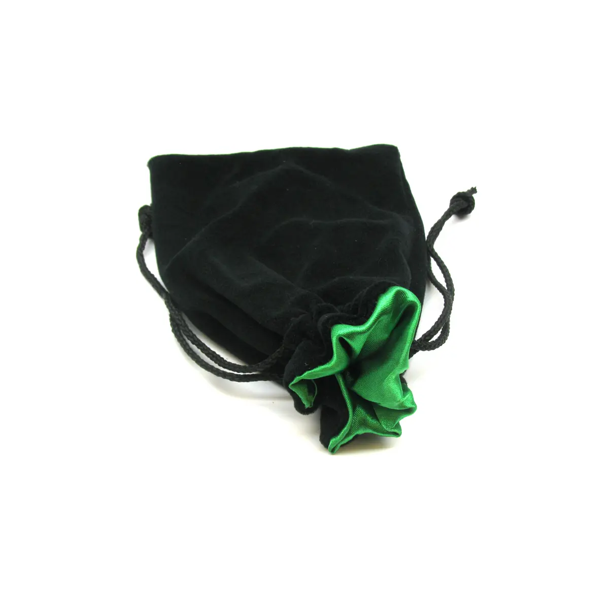 Velvet Dice Bag with Drawstring 5"x8" - Black with Green Interior