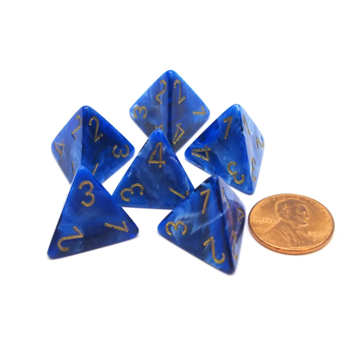 Vortex 18mm 4 Sided D4 Chessex Dice, 6 Pieces - Blue with Gold